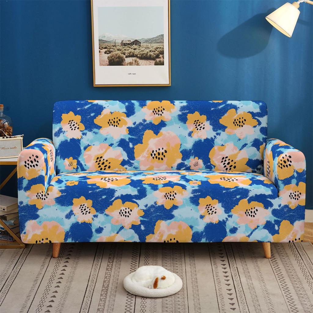 Flower And Flower Sofa Cover, Dustproof And Non-Slip Elastic All-Inclusive Three-Seat Sofa Cover