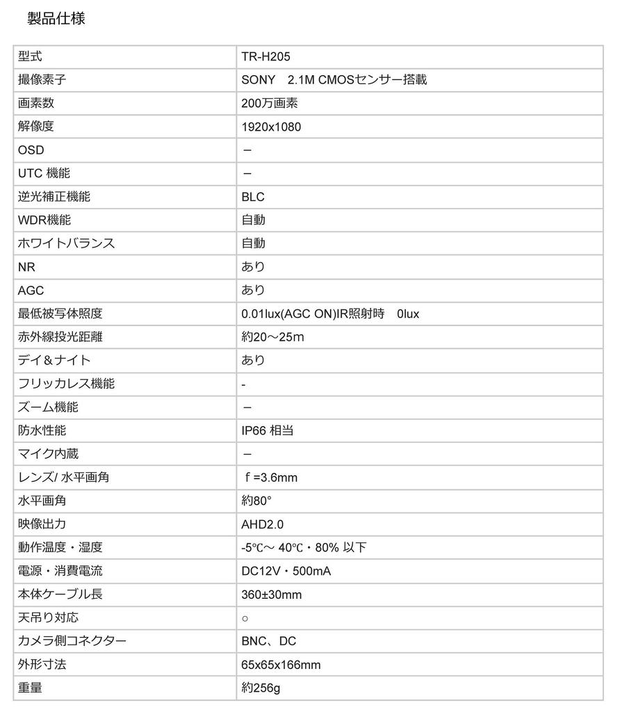 Caméra de sécurité extérieure Corona Dengyo AHD 2 Millions de Pixels Modèle Haute Définition Blanc TR-H205