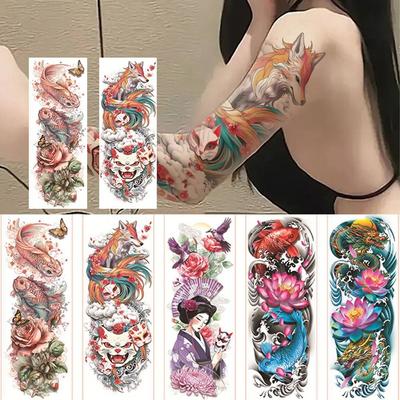 Lion Wolf Full Arm Tattoo Stickers Snake Butterfly Body Art Sticker Temporary Tattoo  Legs Arm