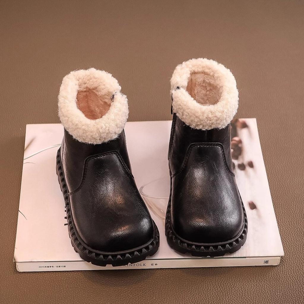 Girls' Winter Plus Velvet Cotton Shoes Baby Warm Snow Boots Fashionable Small Leather Boots