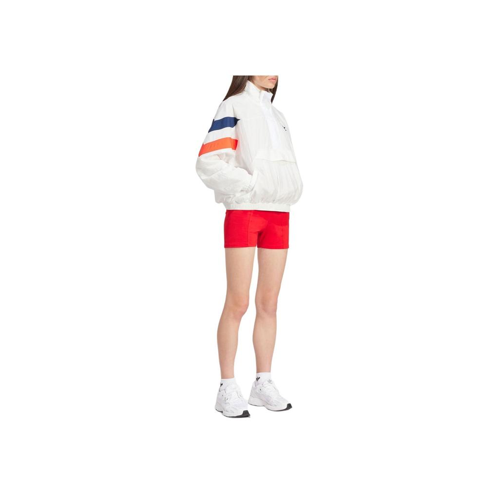 Adidas Originals Half-Zip Windbreaker With Color Block High Collar Loose Long Sleeve Jacket Women Outerwear White IS2320