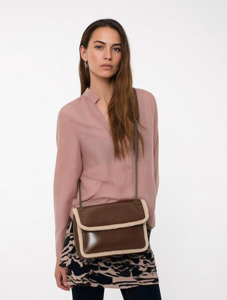Women's Shoulder Bag Autumn Winter Fashion Lamb Wool PU Splicing Crossbody Bags Large Capacity Oil Wax Leather Chain Handbags