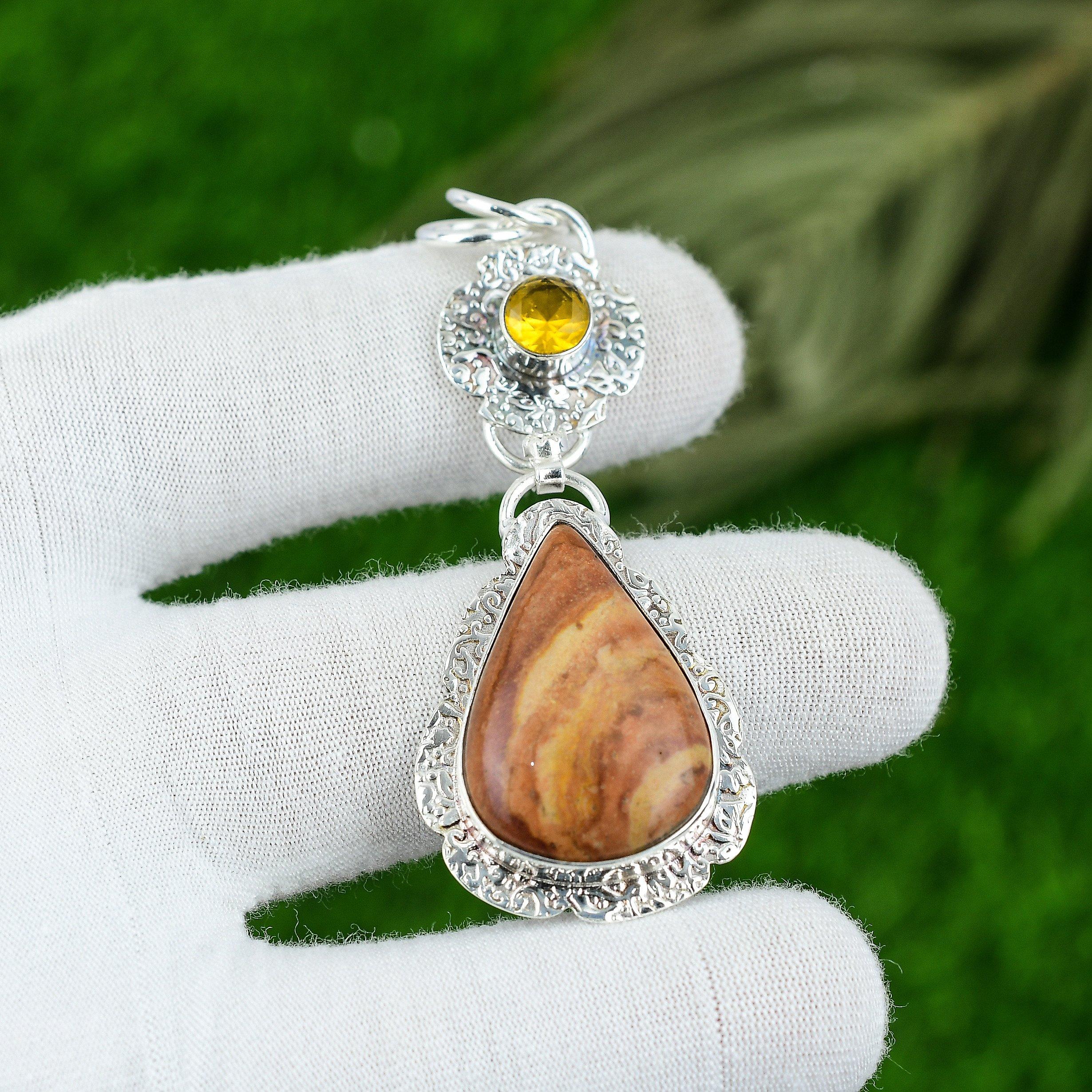 Natural Red Snake Skin Gemstone Pendant 925 Sterling Silver Indian Jewelry