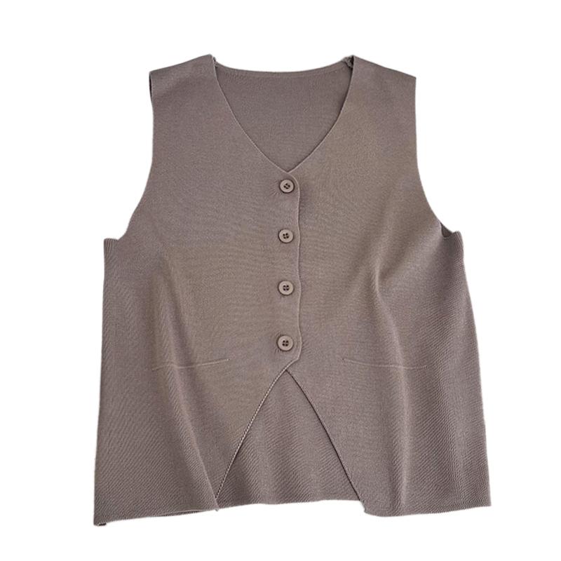 Causal Brief Women's Tank Top Single Breasted Retro V Neck Knitted