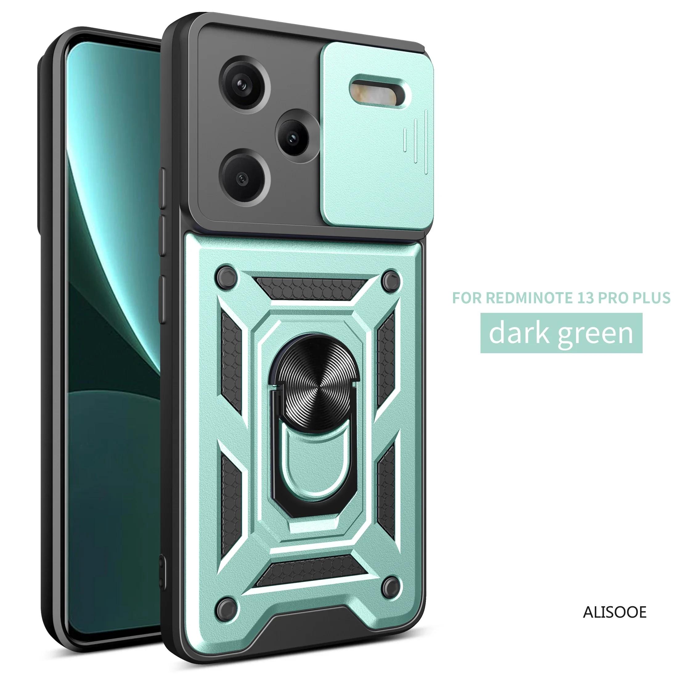 

Slide Camera Funda для Redmi Note 13 Pro Plus Чехол для Xiaomi Redmi Note 13 Pro Capa Вращающееся кольцо-подставка Ударопрочный чехол Redmi Note13Pro Plus зелёный