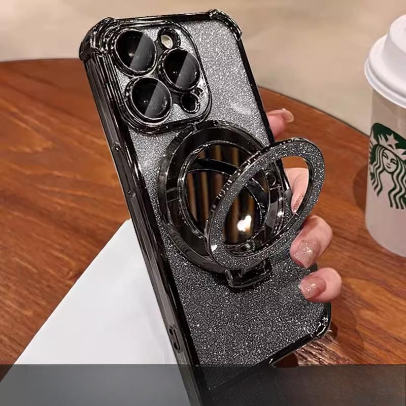 

Подходит для чехла для мобильного телефона Huawei P60 Nova12 с блестящей пудрой, зеркало для макияжа, складная подставка, Honor 100/90, четырехсторонняя подушка безопасности OPPO Reno7 Pro