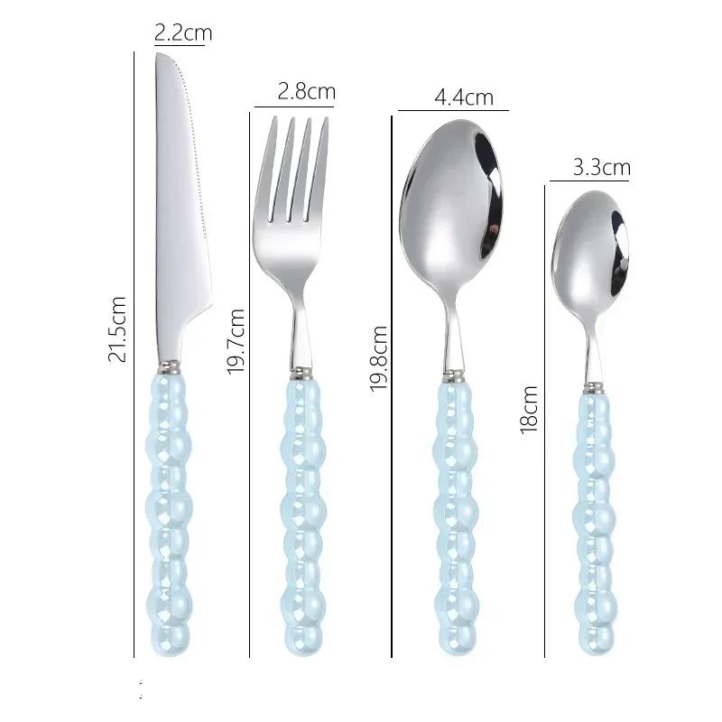 4-teiliges/Set Luxus Keramik Perlen Griff Besteckset Messer Gabel Löffel Kreativer Niedlicher Suppenlöffel Westliches Essen Steakmesser Löffel Gabel