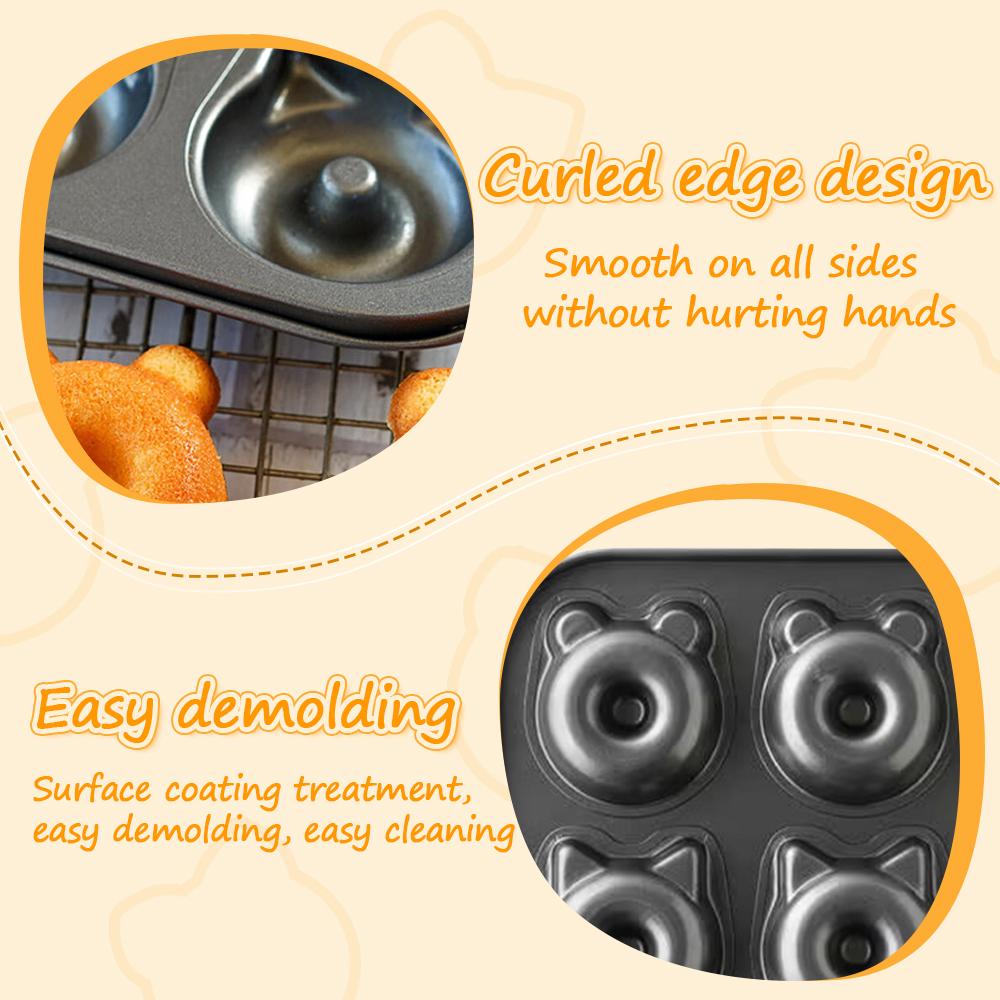 6Cup DIY Donut Baking Tools Cartoon Cute Bear Cat Chocolate Cake Baking Tray Non-Stick Metal Donut Mold Muffin Bread Tray Pan