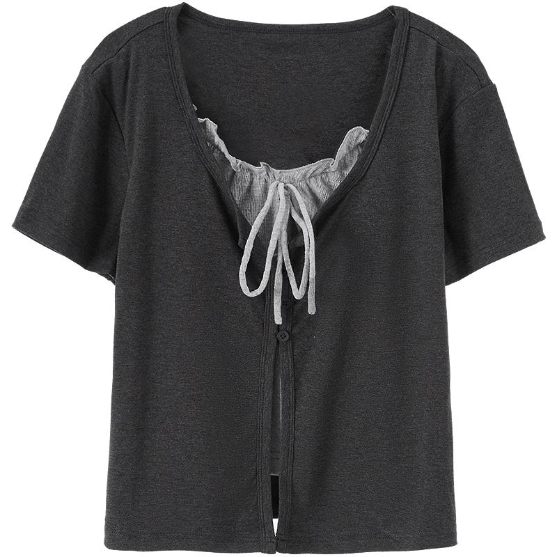 Betu Women s Faux Two-Piece V-Neck Ruffle T-Shirt L