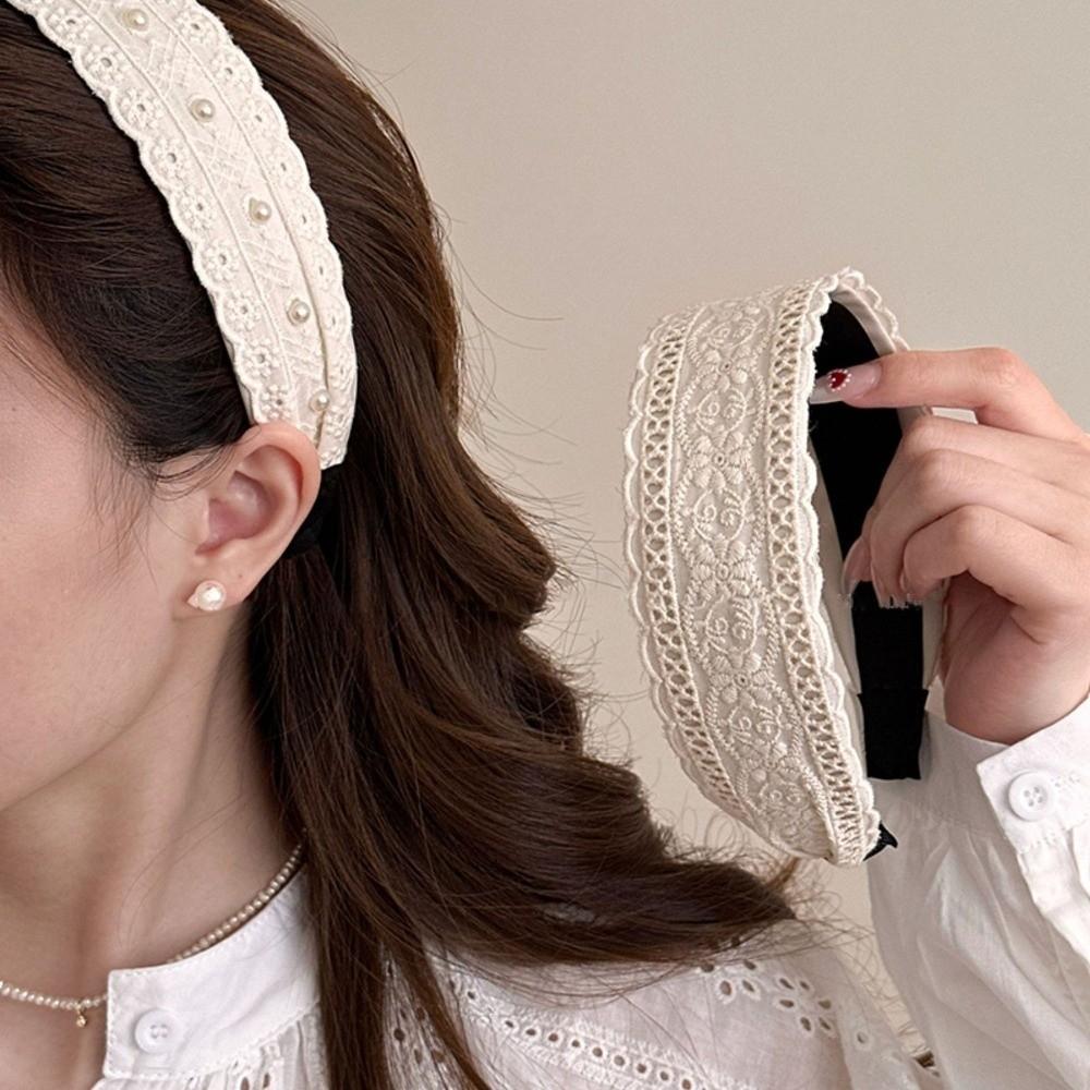 Beige Headband Wide Edge Pearl Hair Band Elegant Hair Hoop Hair Women Accessories