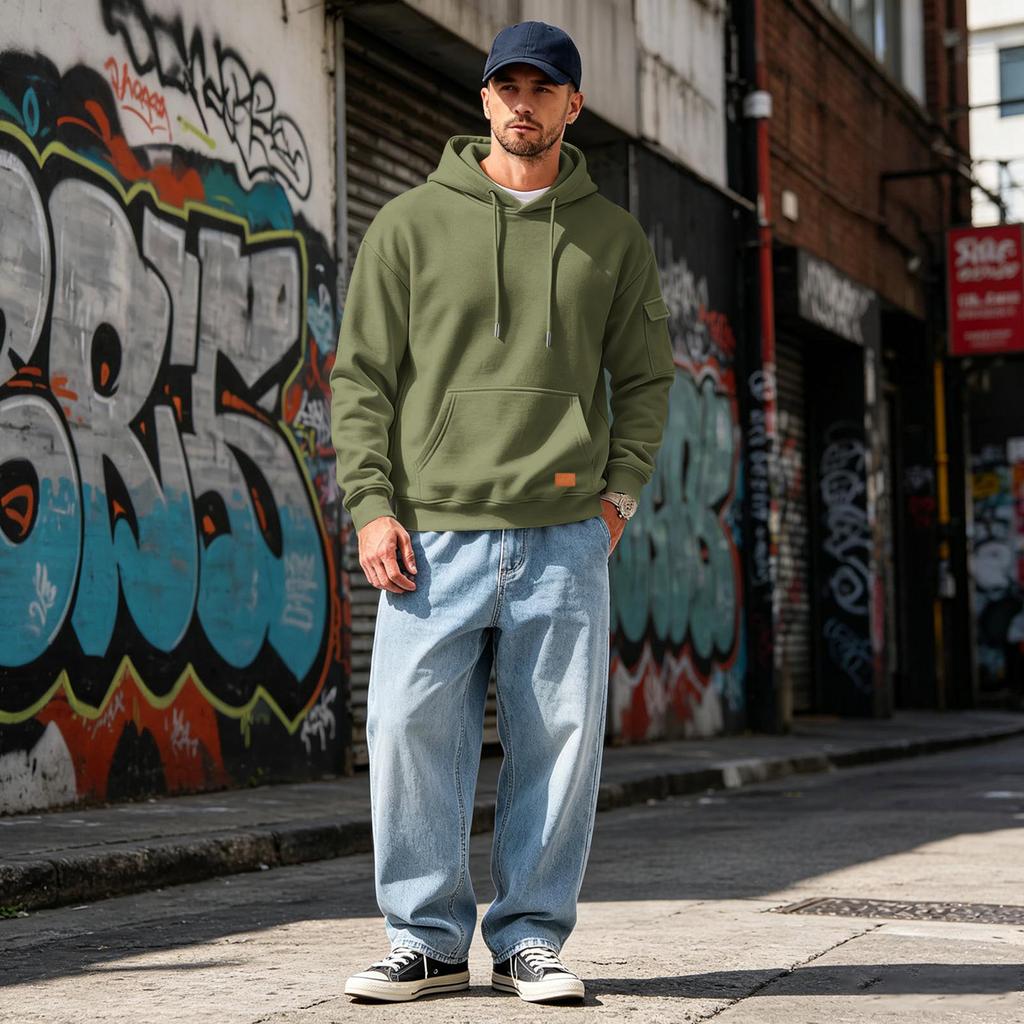 Men's Color Hooded Sweatshirt with Pocket Casual Athletic Pullover