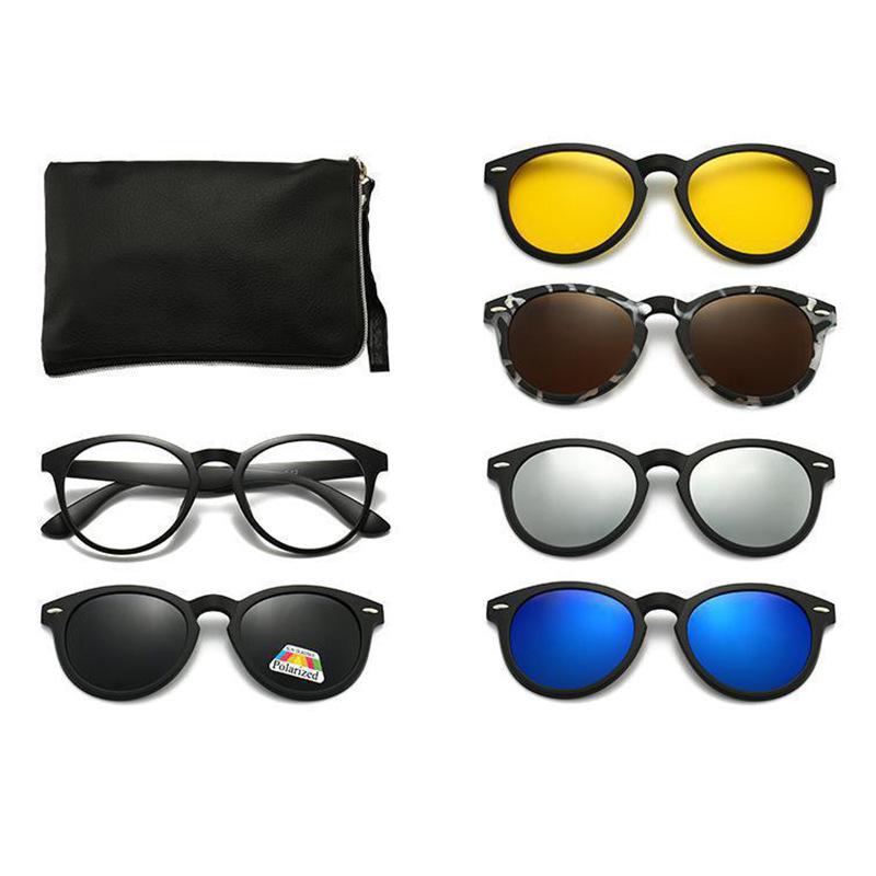 Metal Hinged Tr90 Frame Polarized Sunglasses Magnetic Suction With A Five-Clip Set Of Glasses Outdoor Sports