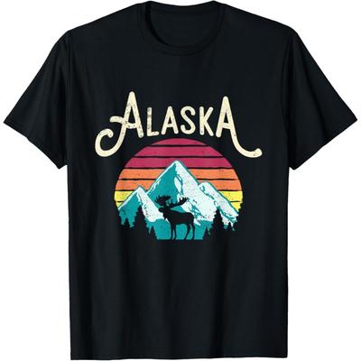 T-shirt Rétro Alaska AK Montagnes de Juneau Faune Élan