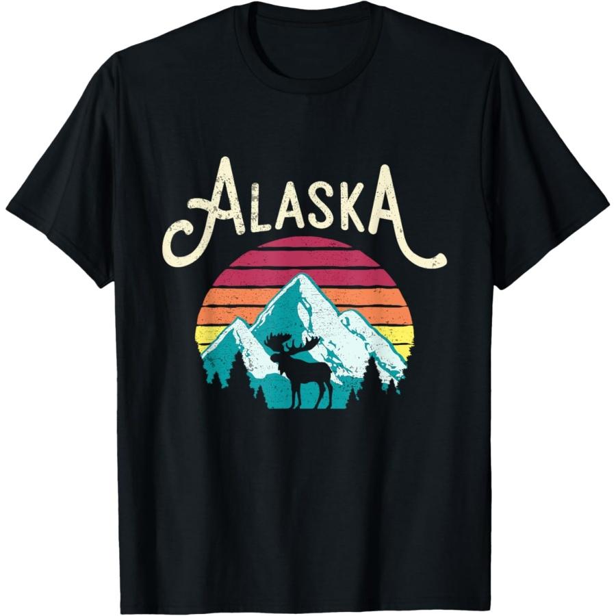

Ретро Аляска AK Джуно Горы Дикая природа Лось Футболка XXXXXL чёрный
