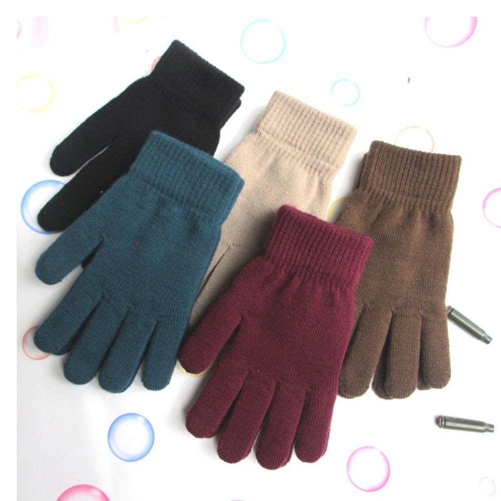 Plush Lining Full Fingered Gloves Thicken Women Men Mittens Ribbed Knitted Gloves  Daily Wear