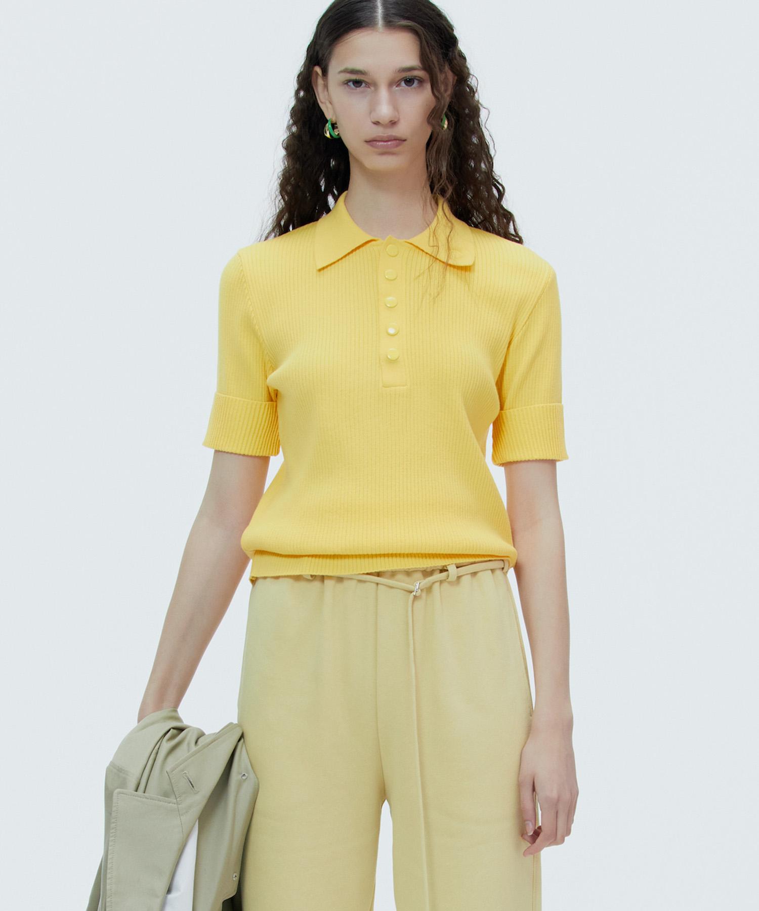 Noang Corrugated Short Sleeve Knit Yellow Yellow/S