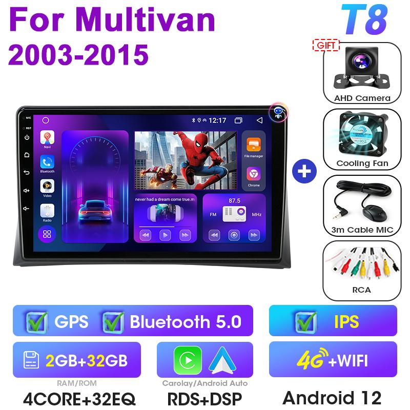 Autoradio 2 Din Android 12 pentru Volkswagen Multivan T5 2003 - 2015 Wireless CarPlay Auto Sisteme inteligente pentru mașină Smart Autoradio