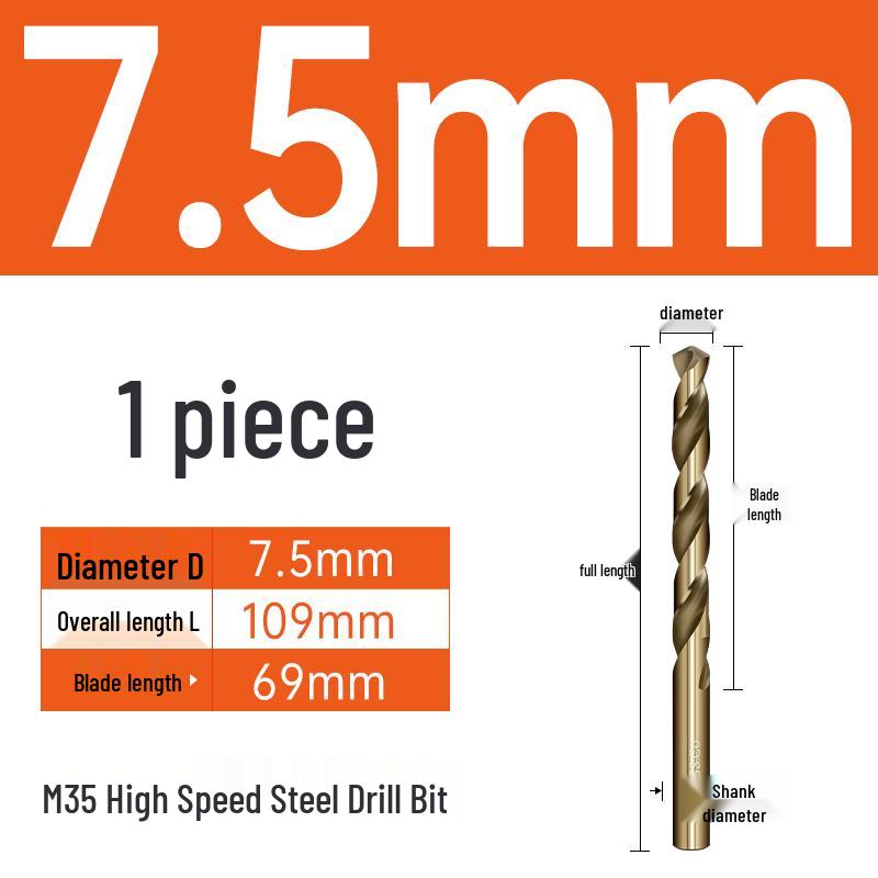 M35 Cobalt Twist Drill Bits Set for Stainless Steel, High Hardness, Straight Shank, Hand & Electric Drills