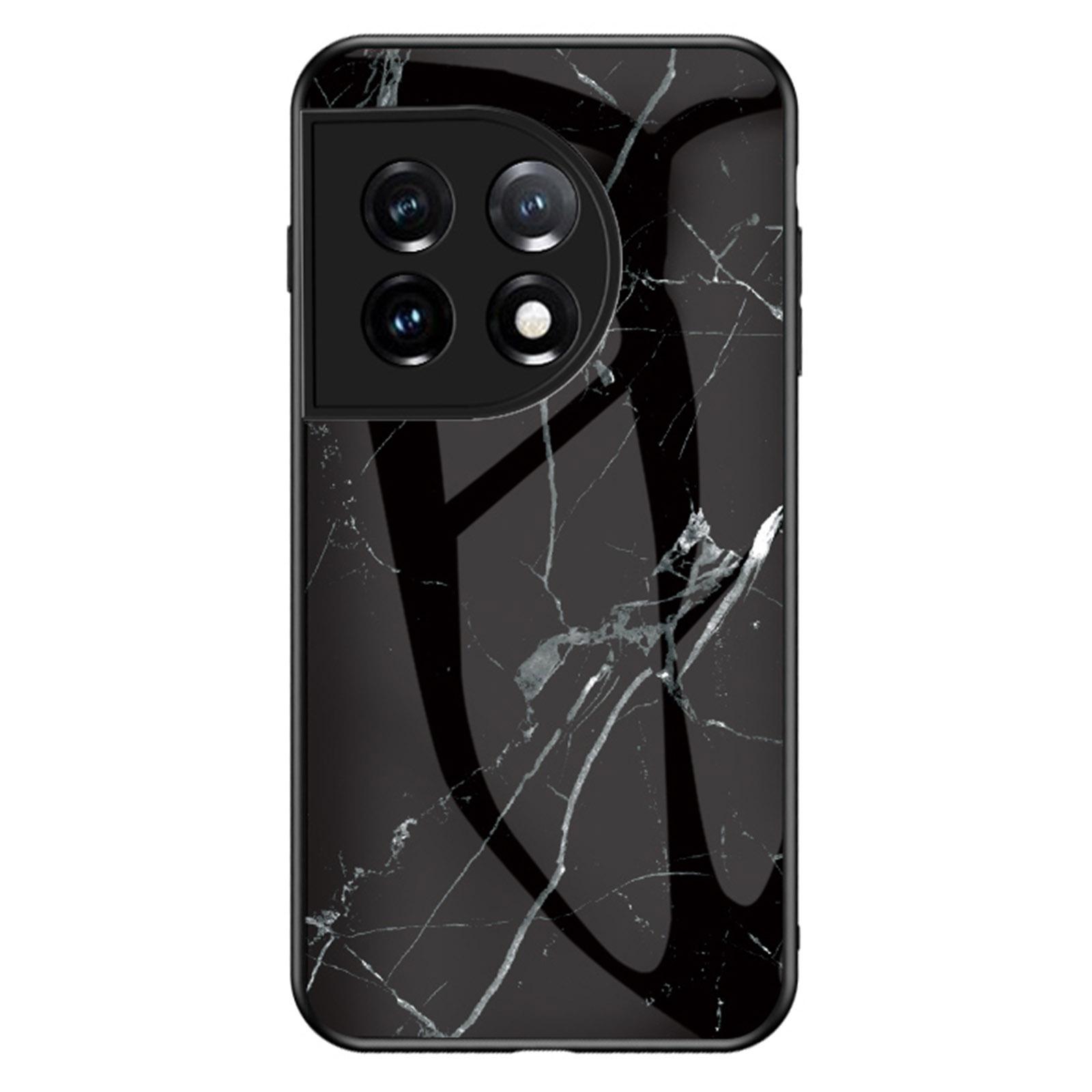 

Tempered Glass+PC+TPU Phone Case for OnePlus 11 5G,Marble Pattern Printing Drop-proof Smartphone Cover Black Marble
