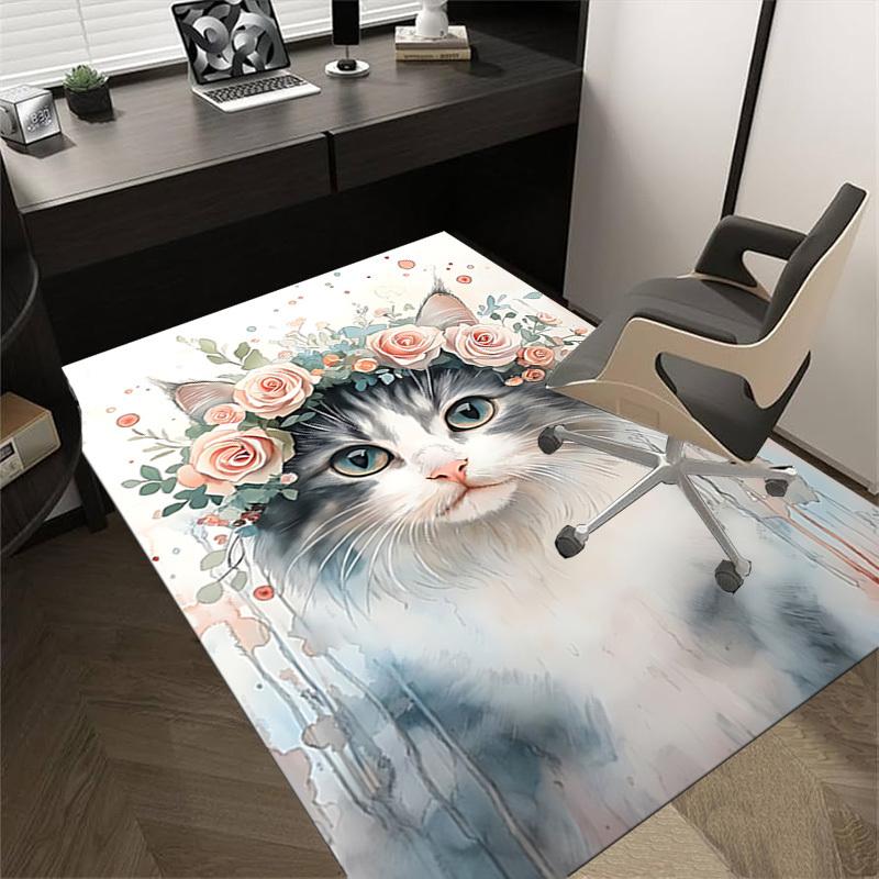 1pc Flower Crown Cat Themed Rug for Home Decor, Non-slip Office Carpet, Chair mat, Outdoor Mat, Christmas and Halloween gifts-0731023