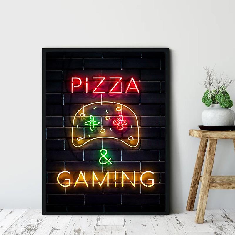 Gaming Colorful Line Art Poster Canvas Printing Decor Play Game Quotes Wall Decor for Gaming Room Boys Room Decoration Line Art