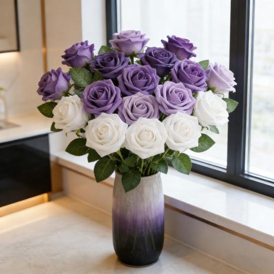 25 Pcs Artificial Rose Flower with Long Stem Real Touch Faux Silk Rose Bouquet for Wedding Party Table Centerpieces Festival Decoration