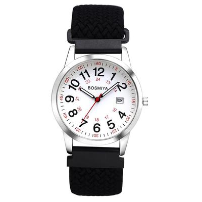 Men's Waterproof Analog Watch Large Dial Date Calendar Stretchable Braided Band Adjustable Length