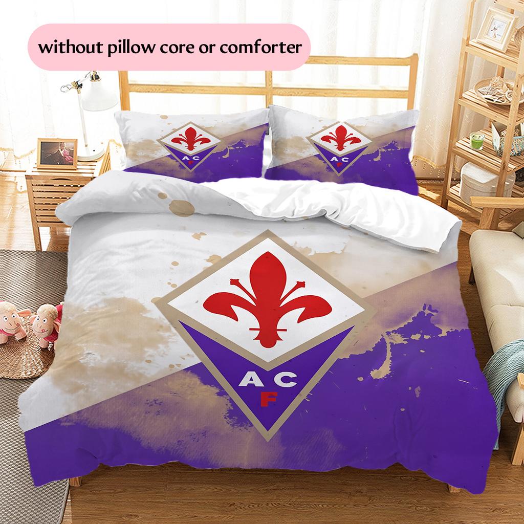 Fotbalový klub ACF Fiorentina Vzorované povlečení Sada prošívaných přikrývek Domácí dekorace Dárek (1 * povlak na peřinu + 2 * povlak na polštář bez jádra)