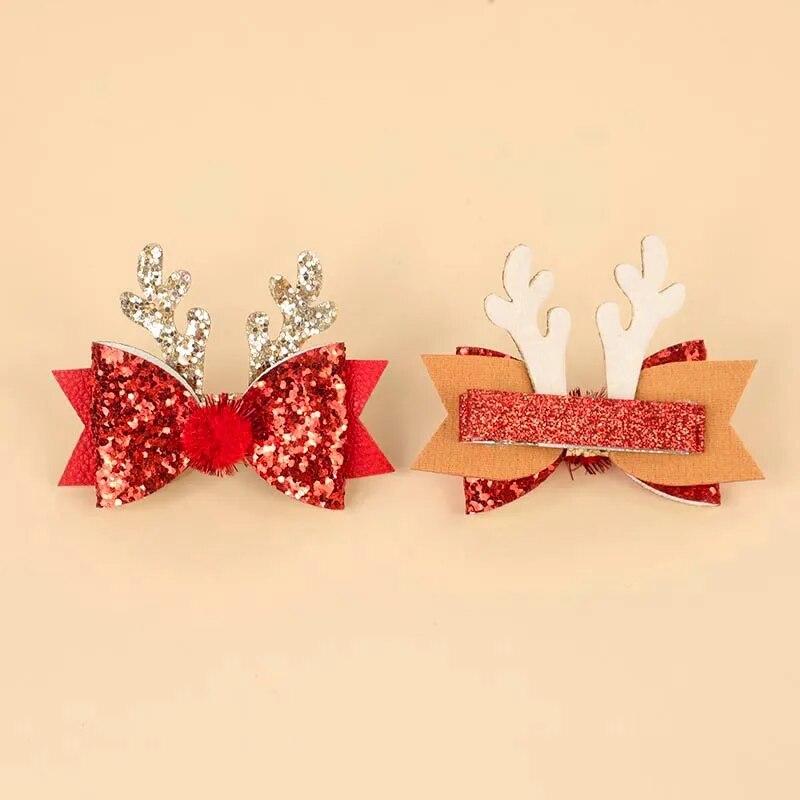2/4pcs Christmas Elk Ear Bow Hair Clip Glitter Gold Red Hairpin Women Girls Headdress New Year Party Barrettes Cosplay Headwear
