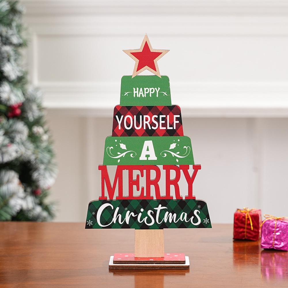 Creative Christmas Tree Desktop Decoration Wooden Letter Christmas Signs Plaque DIY Craft Santa Claus Tabletop Sign Home Decor