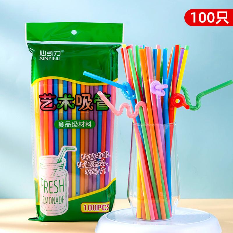 

New 100Pcs Foldable Multicolor Disposable Long Straw, Single Curved Colored Food Grade Beverage, Milk Tea, Fruit Juice Straw