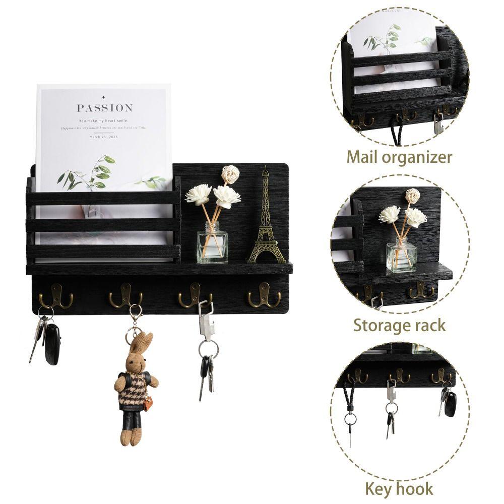 Wood Mail Organizer Thickening Wall Mount Home Decor Home Storage Holder Entryway
