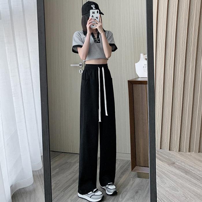 Grey Sweatpants Women Smaller Spring and Autumn High-Waisted Draped Loose Straight Banana Pants Casual Wide-Leg Pants Female