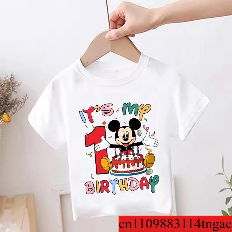 Mickey Mouse Child Birthday Clothes Girl Boy Number T Shirt Cartoon Print Kids Tee Baby Top Summer Infant Cute Short Sleeve Gift