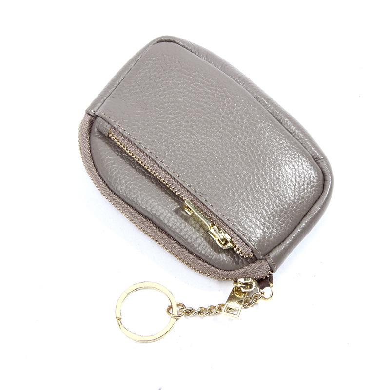 Genuine Leather Mini Zipper Coin Purse Keychain Wallet for Women