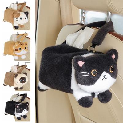 Soft Car Seat Tissue Box Cartoon Paper Towel Dispenser Plush Cat Napkin Box  Backseat Use