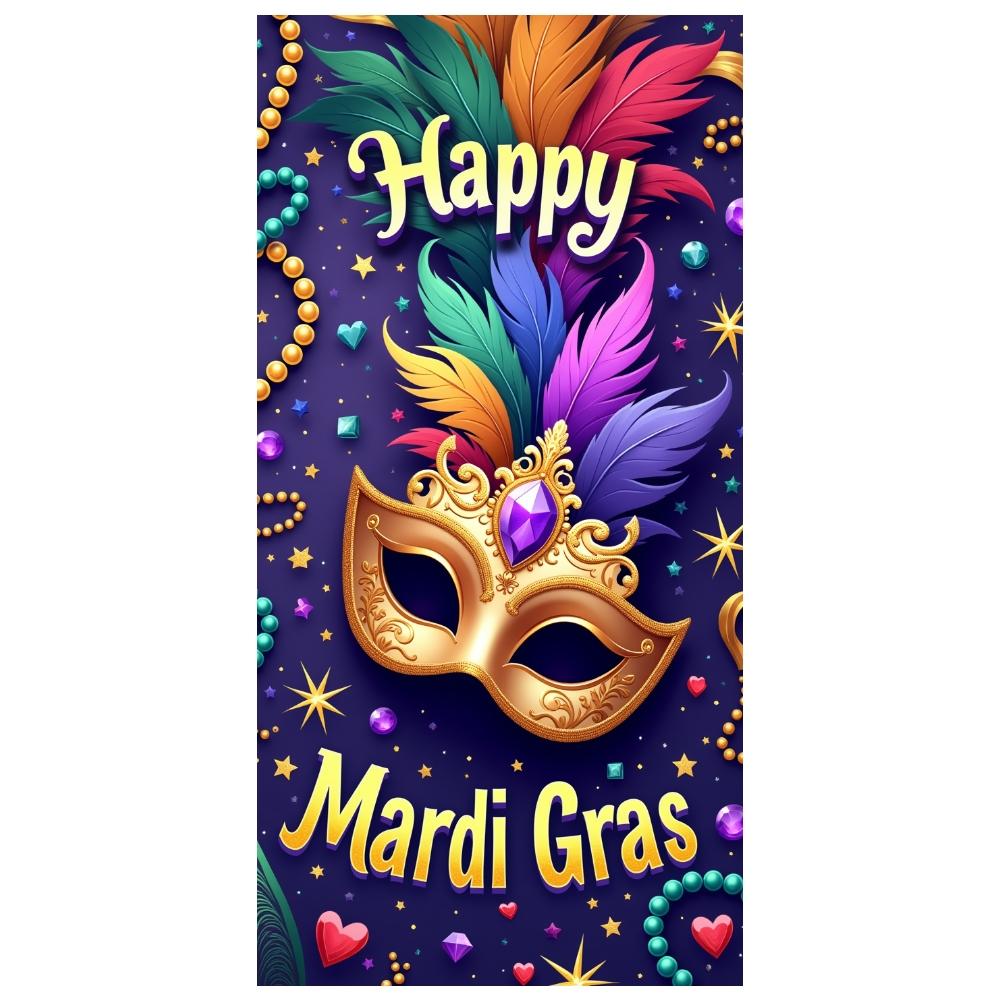 Party Display Beaded Decor Mask Background Festival Banner Colorful Feathers Mardi Gras Banner For Indoor Party Carnival Party