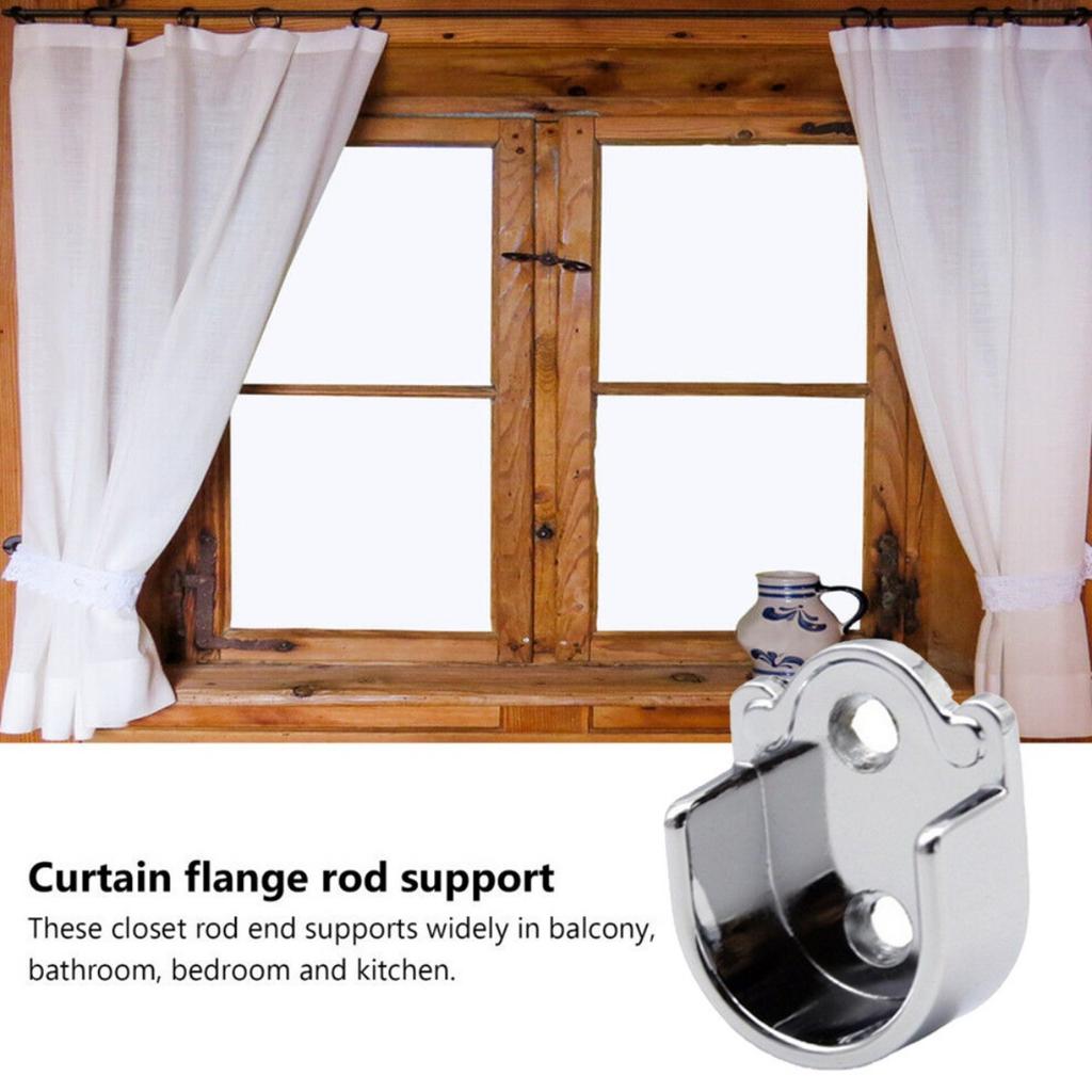 2PCS Wardrobe Bracket Heavy Duty Rod Socket Flange Rod Holder Closet Rod End Support U Shaped Rail Support Furniture Hardware