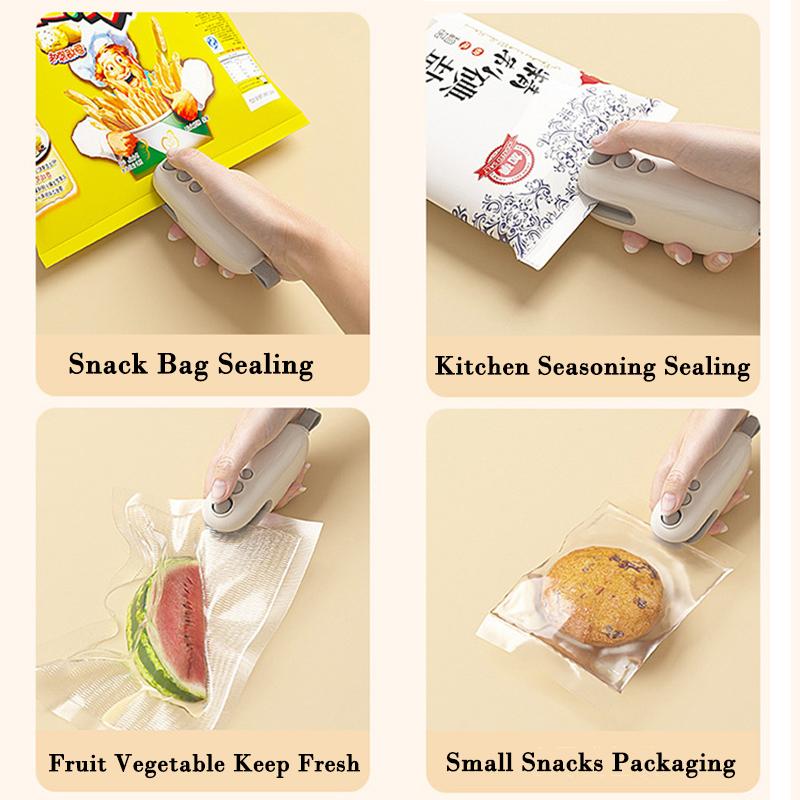 USB Charging Mini Sealing Machine Handheld Plastic Bag Sealing Machine 2In1 Heat Sealer Machine for Snacks Fruit Spices Bags