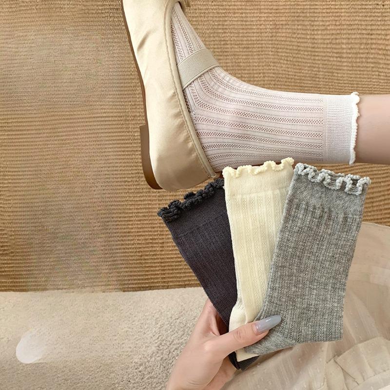Summer Socks for Women, Thin Breathable and Sweat-absorbing Mid-calf Socks, Ballet-style Solid Color Pile Socks, Simple and Versatile Socks