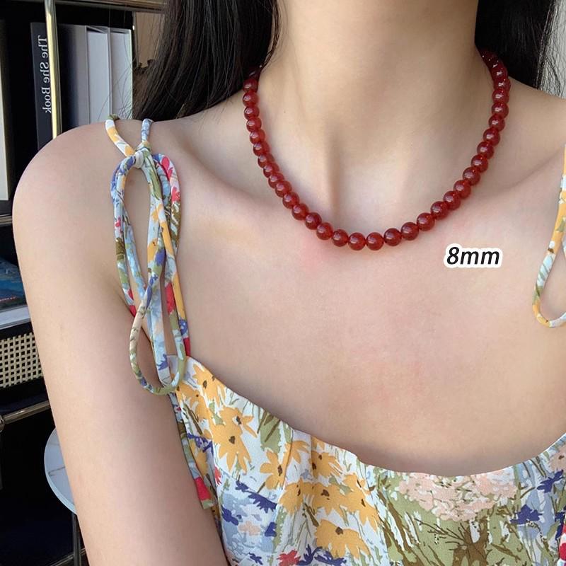 S925 Sterlingsilber Roter Achat Damen Halskette - Chinesisches Neujahr & Weihnachten Perlen Pulloverkette