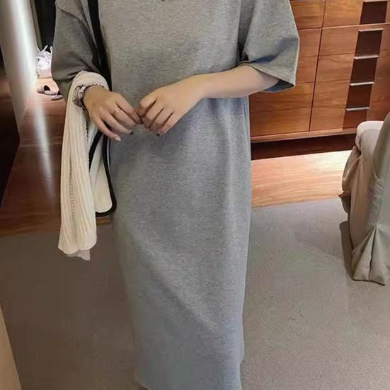 Women's Short Sleeve Midi Dress Summer Casual Round Neck Shirt Dress Loose Beach Shift