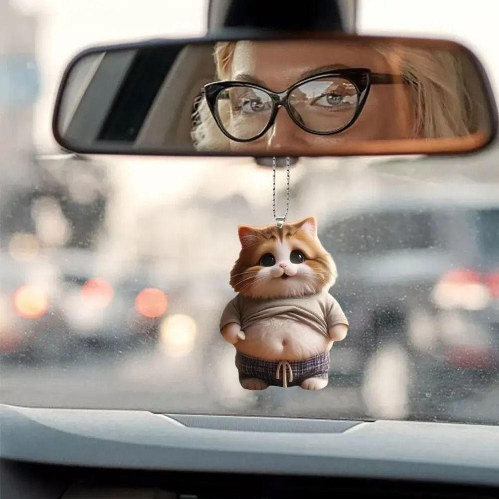 Cartoon Cat Ornament 2D Flat Car Mirror Backpacks Hanging Pendant New Cat Keychain Home Decor