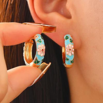 Traditional Flower Enamel Earrings Korean Classic Chinese Style Earrings Vintage Bohemia Dripping Oil Earrings