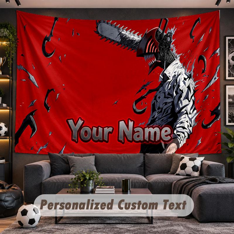 Wall Hanging Tapestry Custom NameChainsaw Man Pattern Personalized Printed Fabric Wall Decor