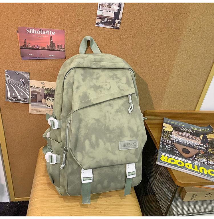 

New trend niche backpack male junior high school students solid color schoolbag female large capacity casual light backpack зелений