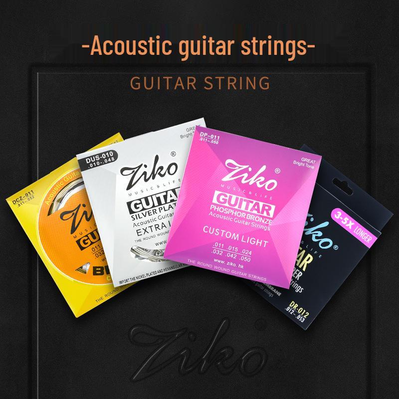 ZIKOliou Acoustic Folk Guitar String Set – 6 Wooden Strings