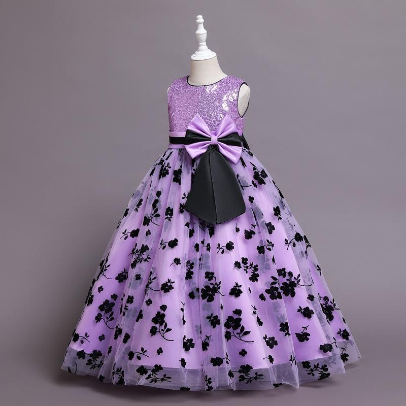 Kids Princess Dress with Sequins and Flower Embroidery Backless Party Birthday Dress for Girls Aged 3-8 Sparkling Sequins Decoration  Girls Toddler