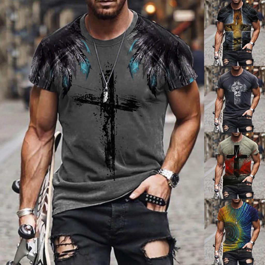 Men's Street  Muscle Short Sleeve Print Personality Fashion Fashion T-Shirt