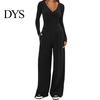 Stilvoller lockerer Damenanzug Damen 2-teiliges Loungewear-Set V-Ausschnitt Langarm-Oberteil Einfaches einfarbiges Outfit Und Weitbeinige Hosen Set Frühling Herbst Freizeit